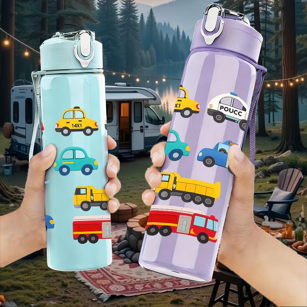 1PC Multi Truck Toy Vehicle Kid Pattern 750ml Color Plastic Sports Water Bottle Leakproof Flip Straw Lid Suitable for Sports Office Home Use