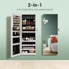 SONGMICS Jewellery Cabinet Armoire, Lockable Wall-Mounted Storage Organiser Unit with 2 Plastic Cosmetic Storage Trays, Full-Length Frameless Mirror