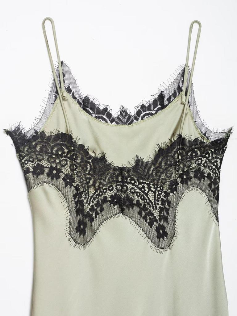 Spring 2026 European & American Lace Trim Camisole Maxi Dress with Sexy Slit