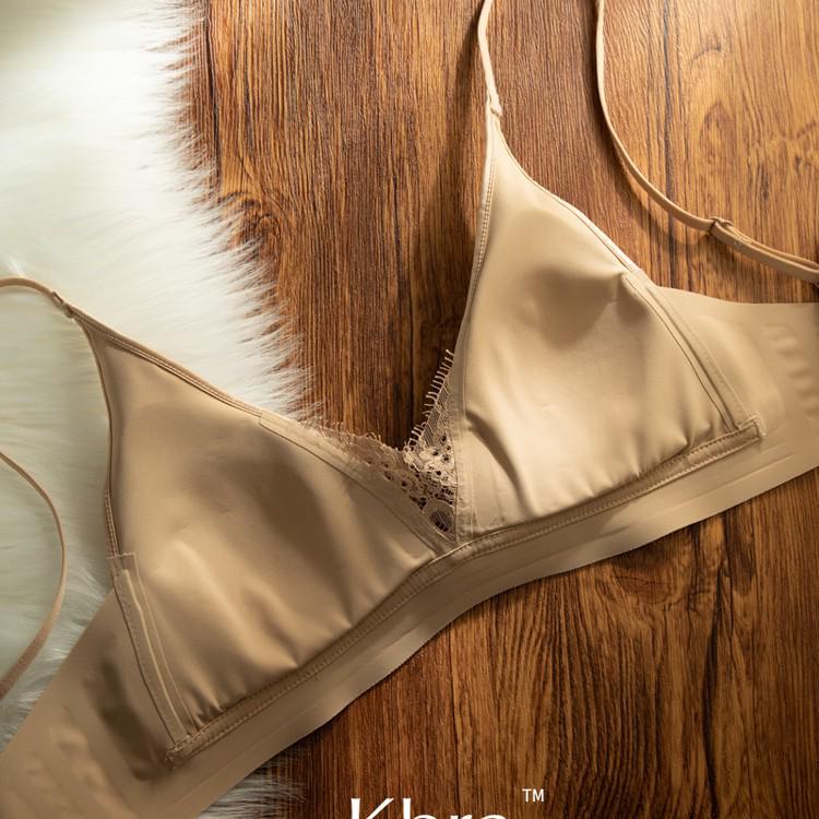 French Satin Lace Wireless Triangle Bra