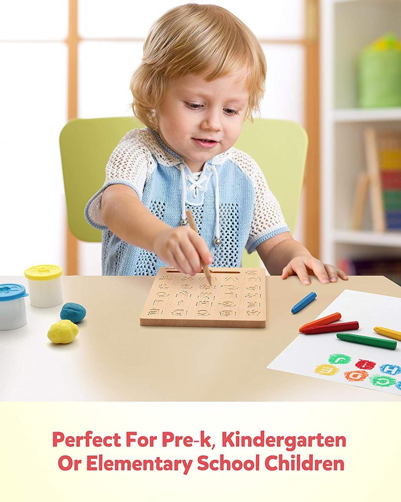 Wooden Letters Practicing Board Double-Sided Alphabet Tracing Tool Learning To Write ABC Educational Toy for Preschool 3 4 5 Years Old Kids