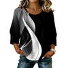 Damen Casual Blumenmuster Rundhals Dreiviertelarm Baumwolle Leinen Oberteil Leicht Atmungsaktive Bluse für den täglichen Gebrauch
