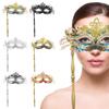 Womens Mardi Gras Phoenix Tail Flower Masquerade Mask with Holding Stick Halloween Costume Mask