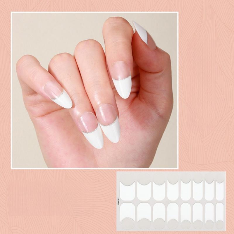 16Pcspack French Nail Art Stickers Black White Solid Color Minimalist Nail Polish Film Party Daily Nail Decoration Stickers