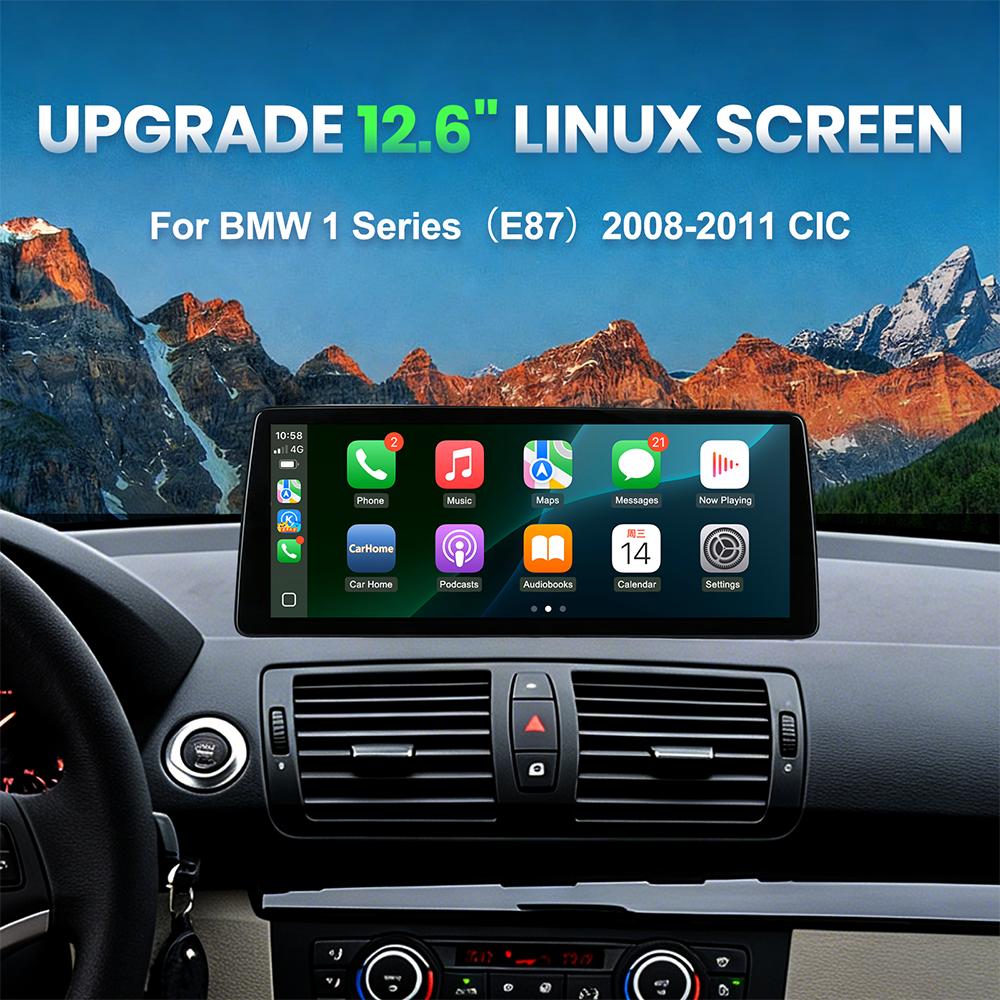 12.6 inch Ultra Wide Linux Screen Upgrade for BMW E87 1 Series 2006-2007 CCC 2008-2011 CIC Plug and Play Supports Factory iDrive