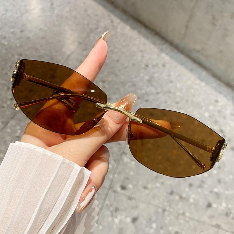 Nonframe Geometric Sunglasses With Metal Construction Uv400 For Travel And Daily Use