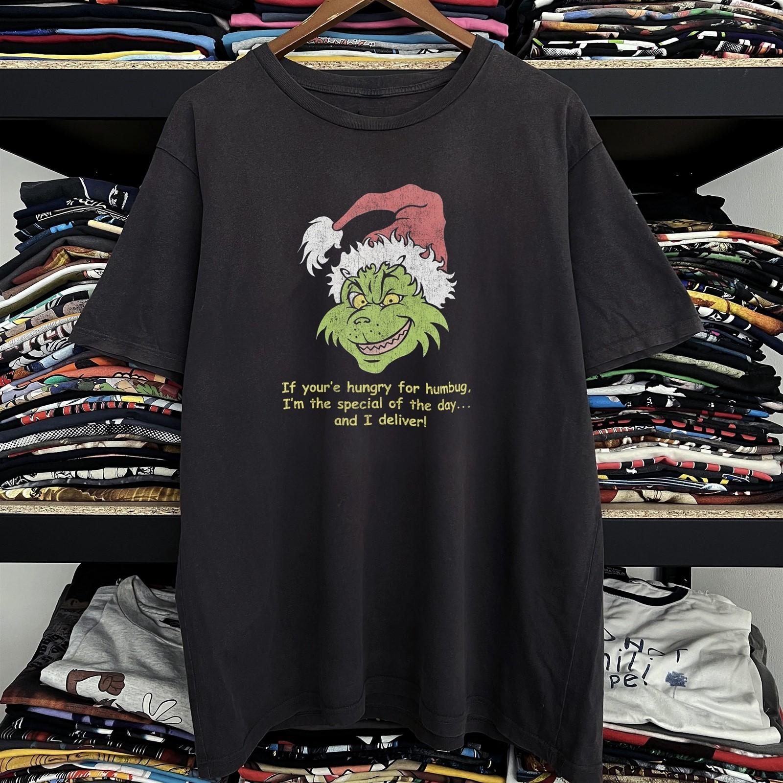 Y2K Grinch Hungry Humbug Aged T-Shirt Black M 2XL