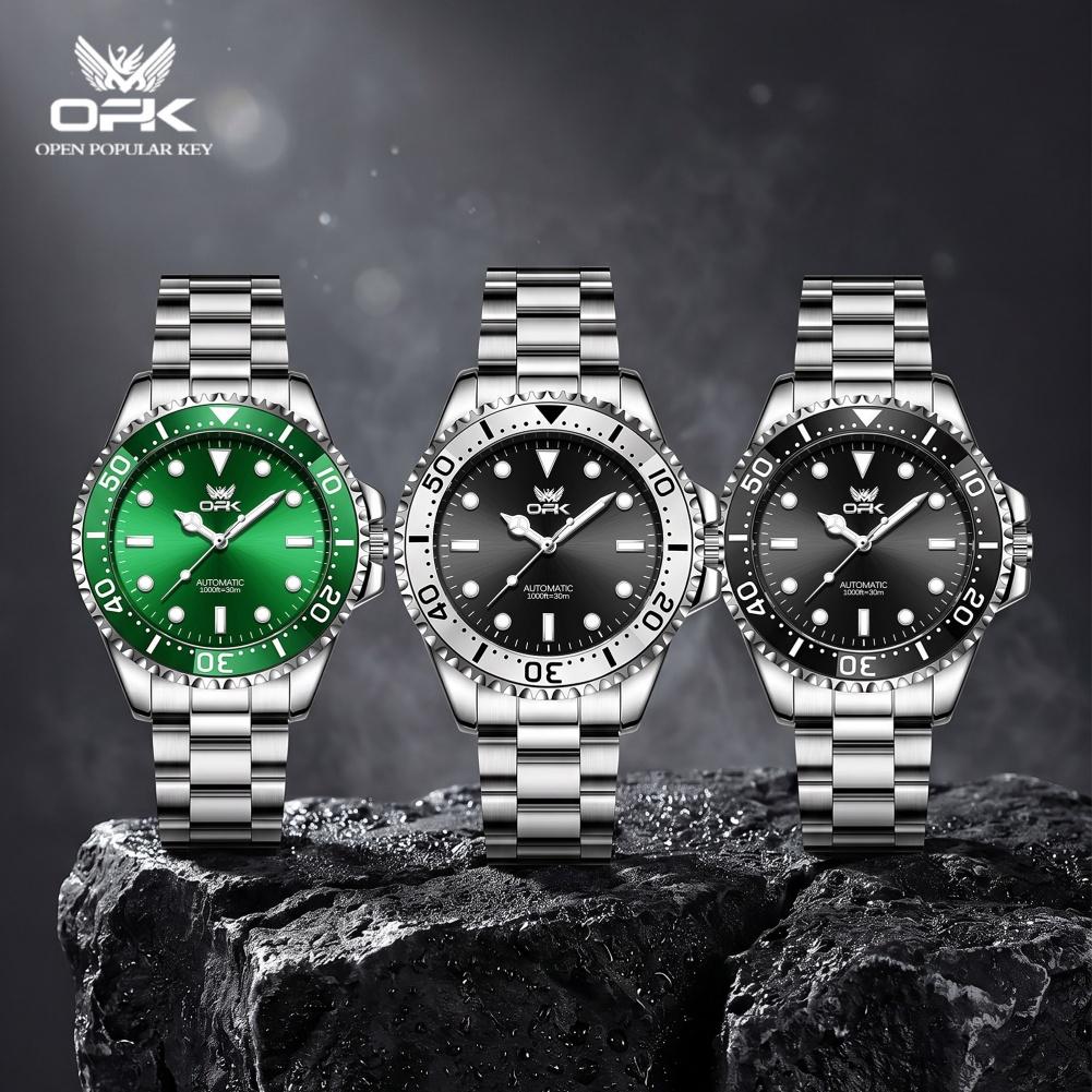 OPK Green Water Ghost Men's Automatic Mechanical Watch Steel Strip Waterproof Hollow out Night Light 6104