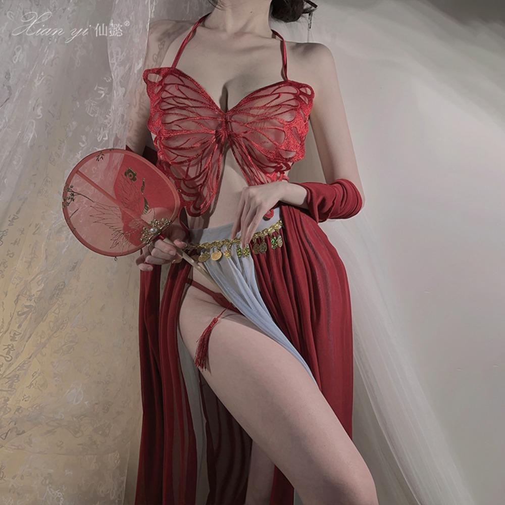 Xianyi Erotic Underwear Pure Desire Butterfly Shawl Exotic Hanfu Seduction Sexy Mesh Passion Free Set 581