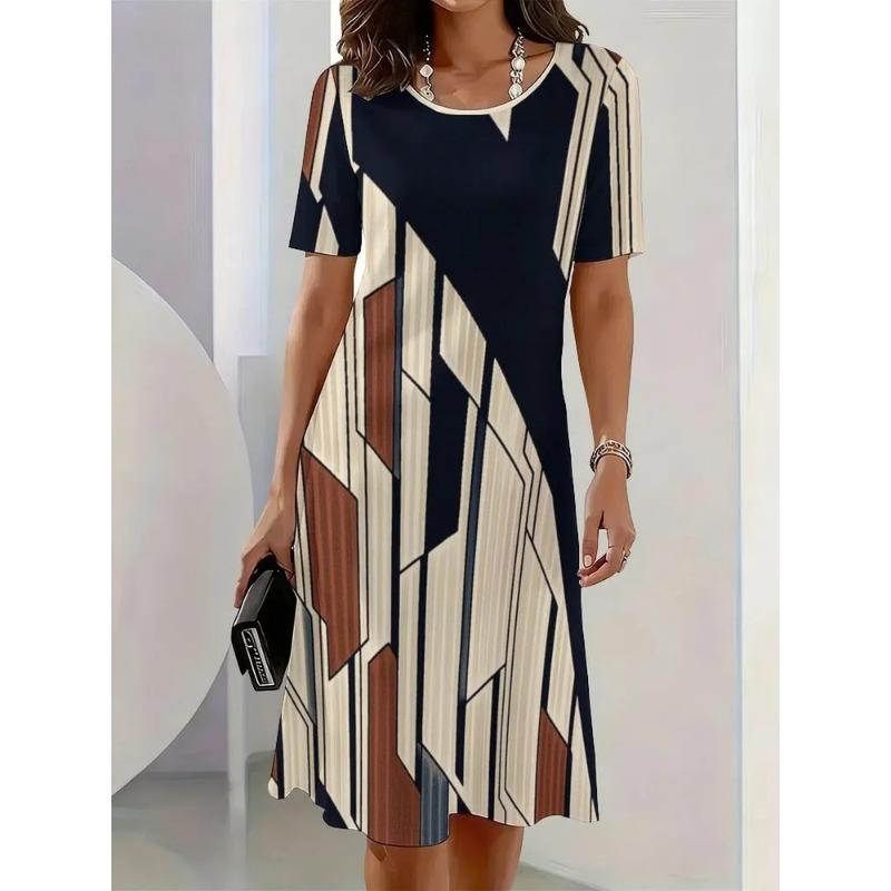 Summer Women's 3D Printed Short-sleeve Dress Is Fashionable, Versatile, Trendy, Breathable, and Casual