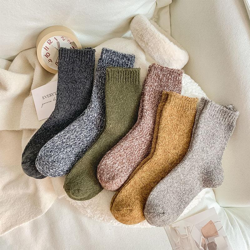 Autumn Winter Thicken Warm Boots Floor Socks Wool Socks Women Japanese Fashion Harajuku Vintage Thermal Long Sock for Women Grey