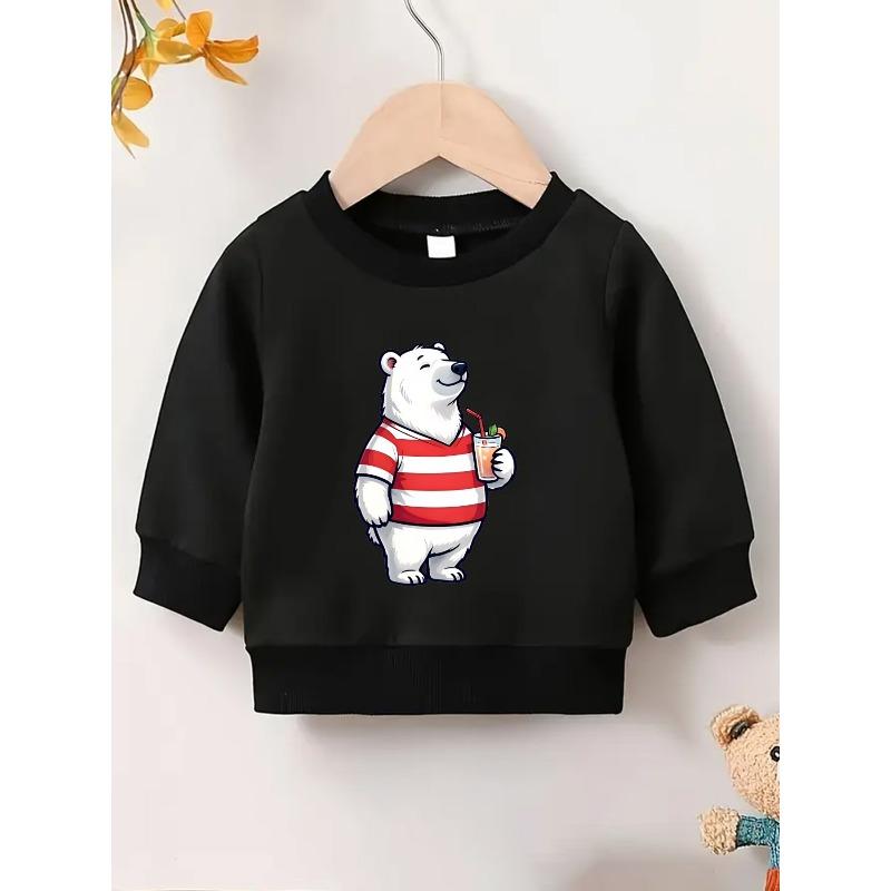 European Sizes Cute Polar Bear Print Pattern 0-3 Years Kids' Comfortable Spring Lightweight Crew Neck Sweatshirt Suitable for Outdoor Wear