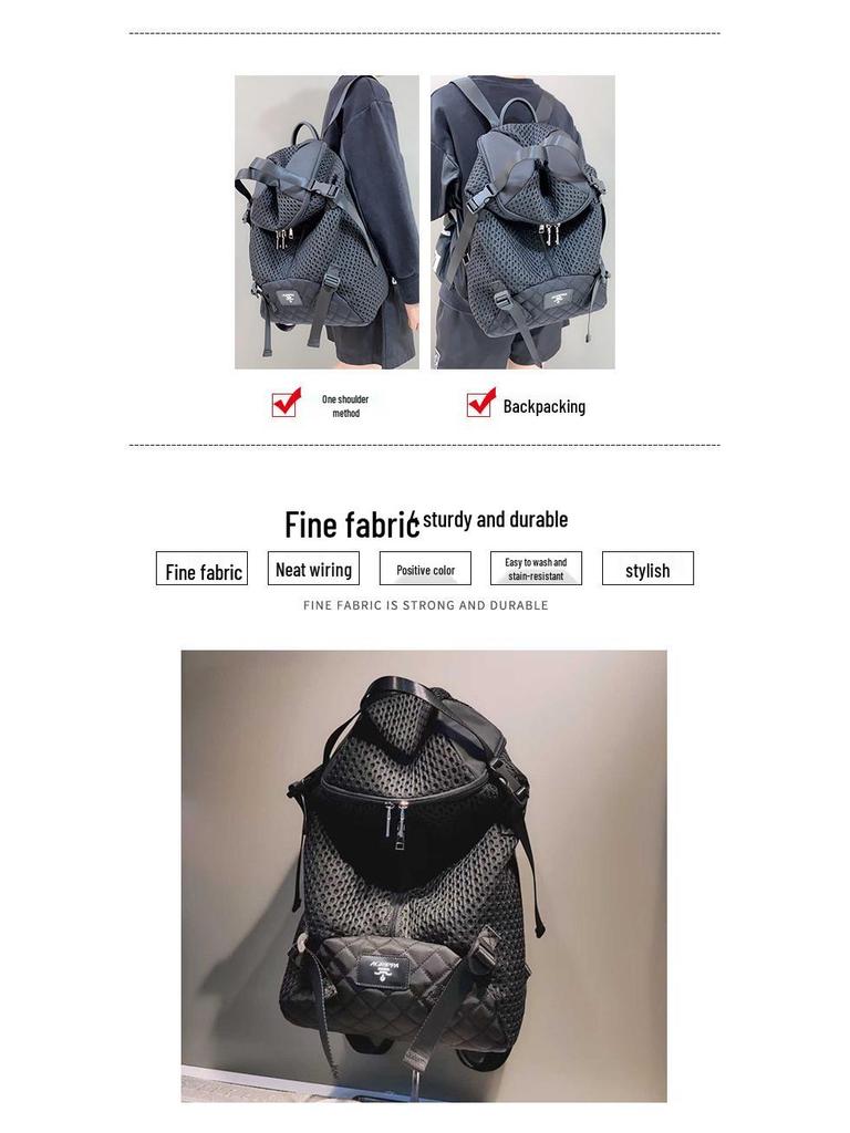 Stylish Nylon Mesh Double Zipper Backpack - Large Capacity for Outdoor Mountaineering