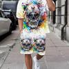 Summer Men's Casual Fashionable 3D Digital Printed Round Neck Short Sleeved Shorts Set Loose Oversized Breathable Comfortable Sports Wear