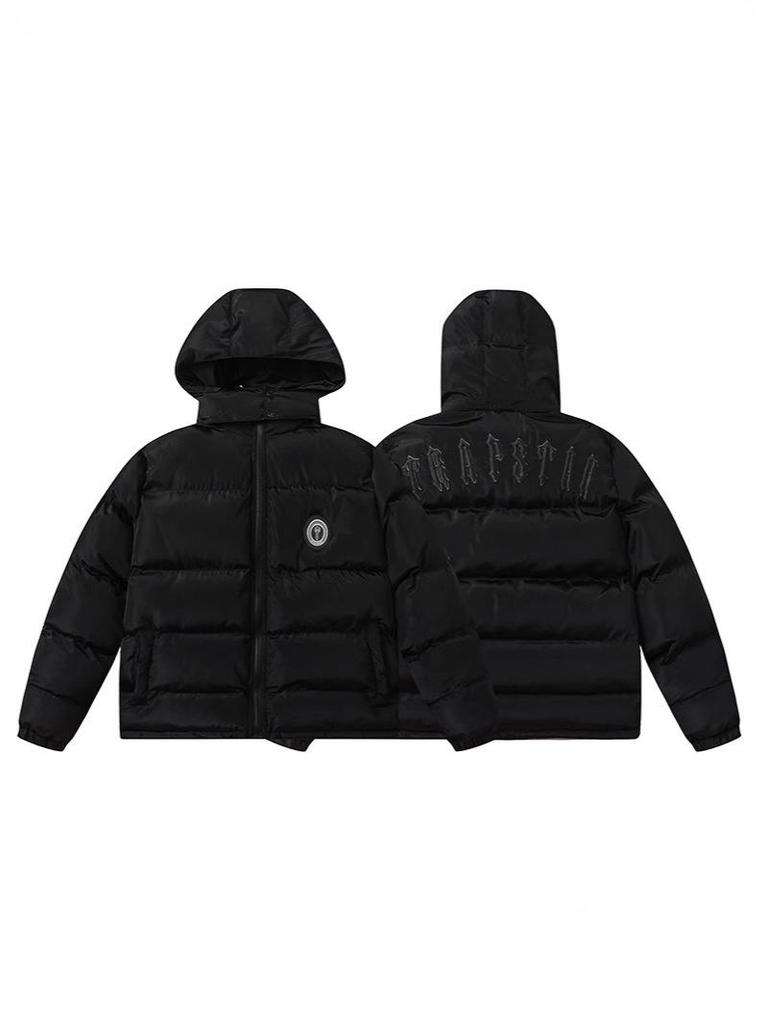 CrossTrapstar Men's Hooded Winter Jacket with Back Embroidery - American Street Loose Fit Hip Hop Style Cotton Coat
