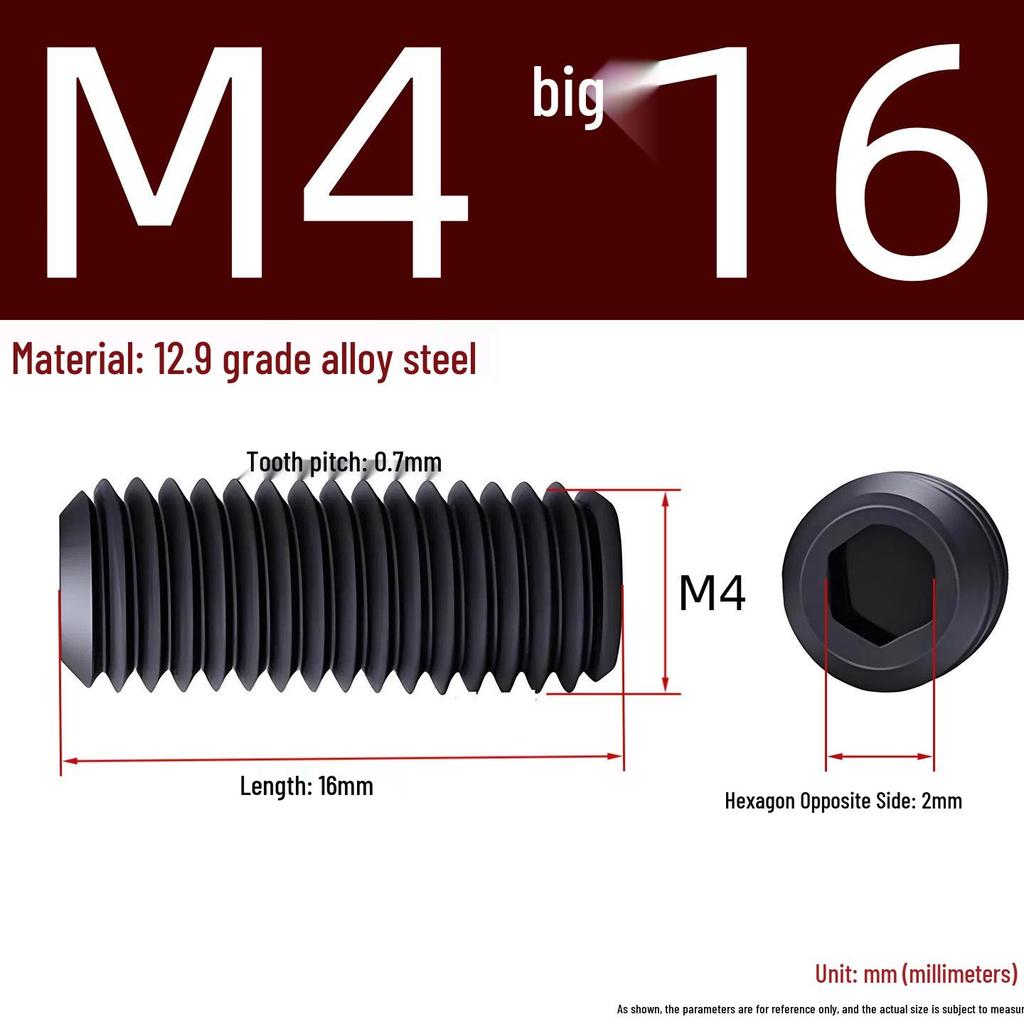 Grade 12.9 Hex Socket Headless Set Screw (M3-M16)