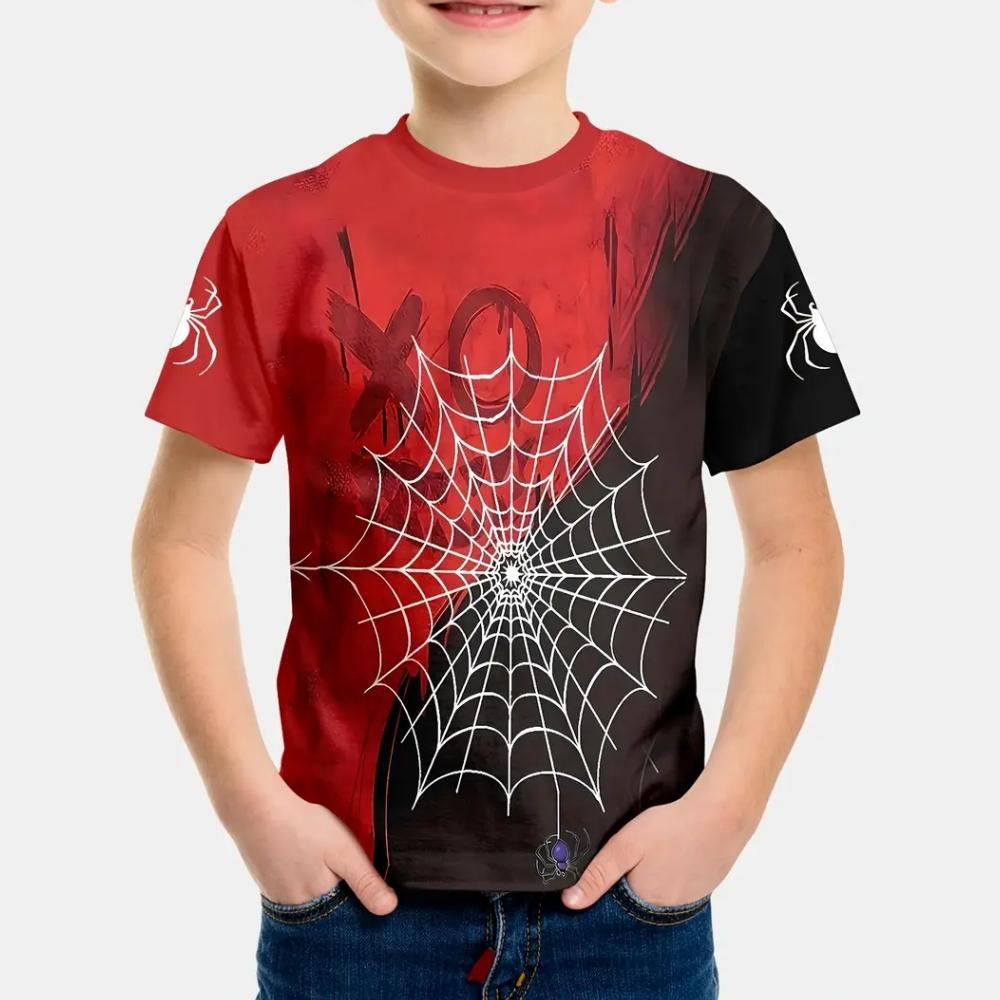 Boys' Clothing Spider 3D Pattern Summer Round Neck Short Sleeved Outdoor Street Fashion Sports Style Boys' T-shirt