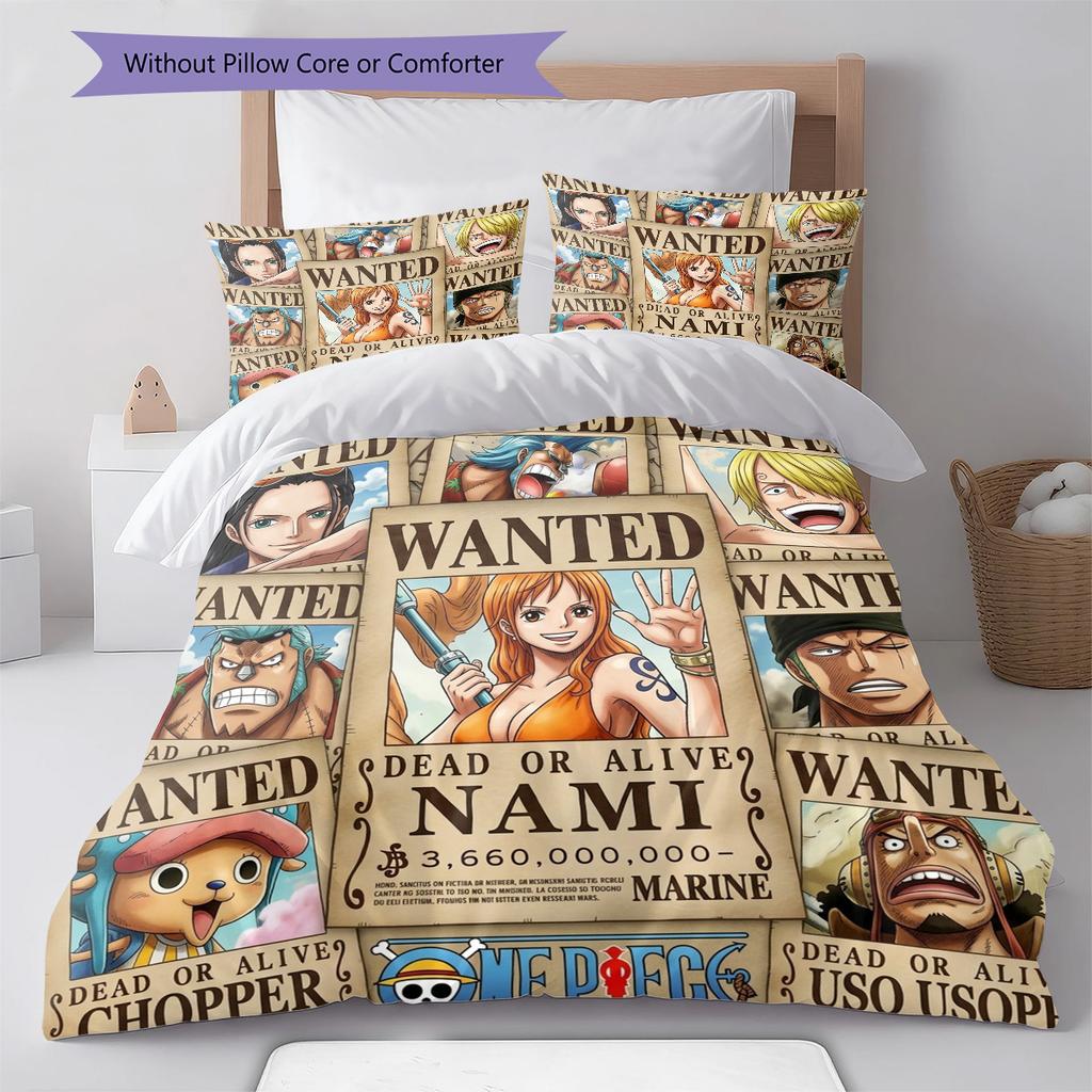 One Piece Poster Pattern Bedding Quilt Set Quilt Cover Pillowcase Home Birthday Gift(1 * Duvet Cover + 2 * Pillowcase, Without Core)