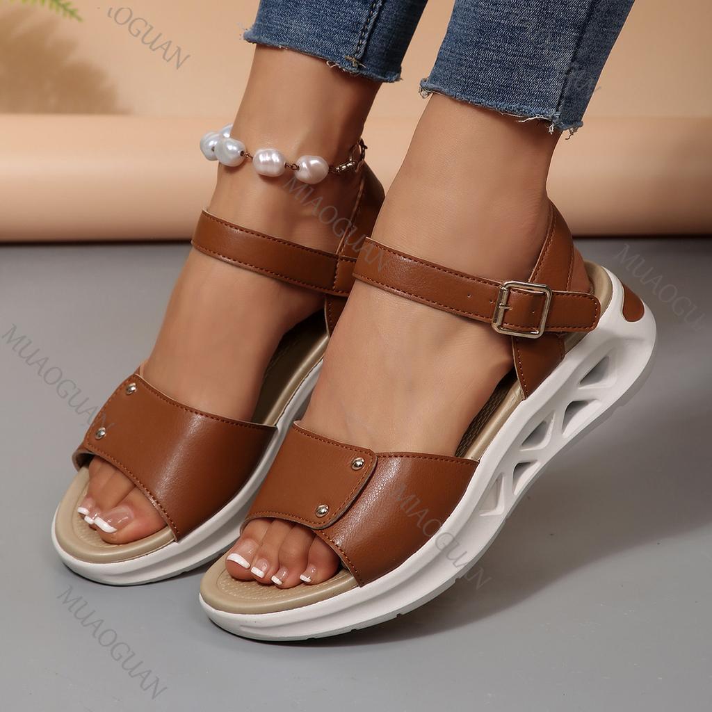 Fashion Summer Round Head Women Sandals Casual Gladiator Thick Botttom Women's Big Size Sandales Peep Toe Wedge Heeled Fashion Sandales