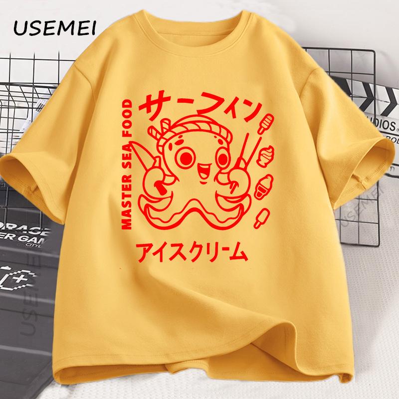 Japanese Octopus Graphic Print T Shirt Funny Y2k Vintage T-shirt for Men Women Cotton Soft Short Sleeve Unisex Casual Tops