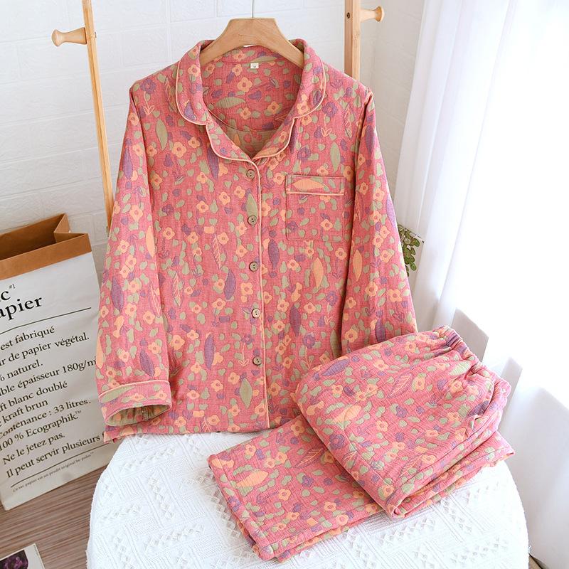 

Осенне-зимняя хлопковая пижама с принтом, кардиган с длинными рукавами, комплект из 2 предметов, свободная повседневная пижама, домашняя одежда M