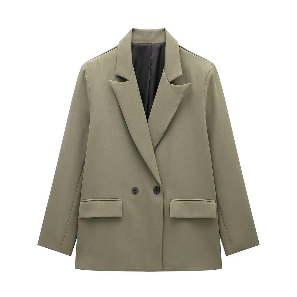 Modă Femei cu Buzunare Blazer Solid cu Piept Dublu Vintage Mâneci Lungi Guler Crestat Ținute Femei Doamnă de Birou
