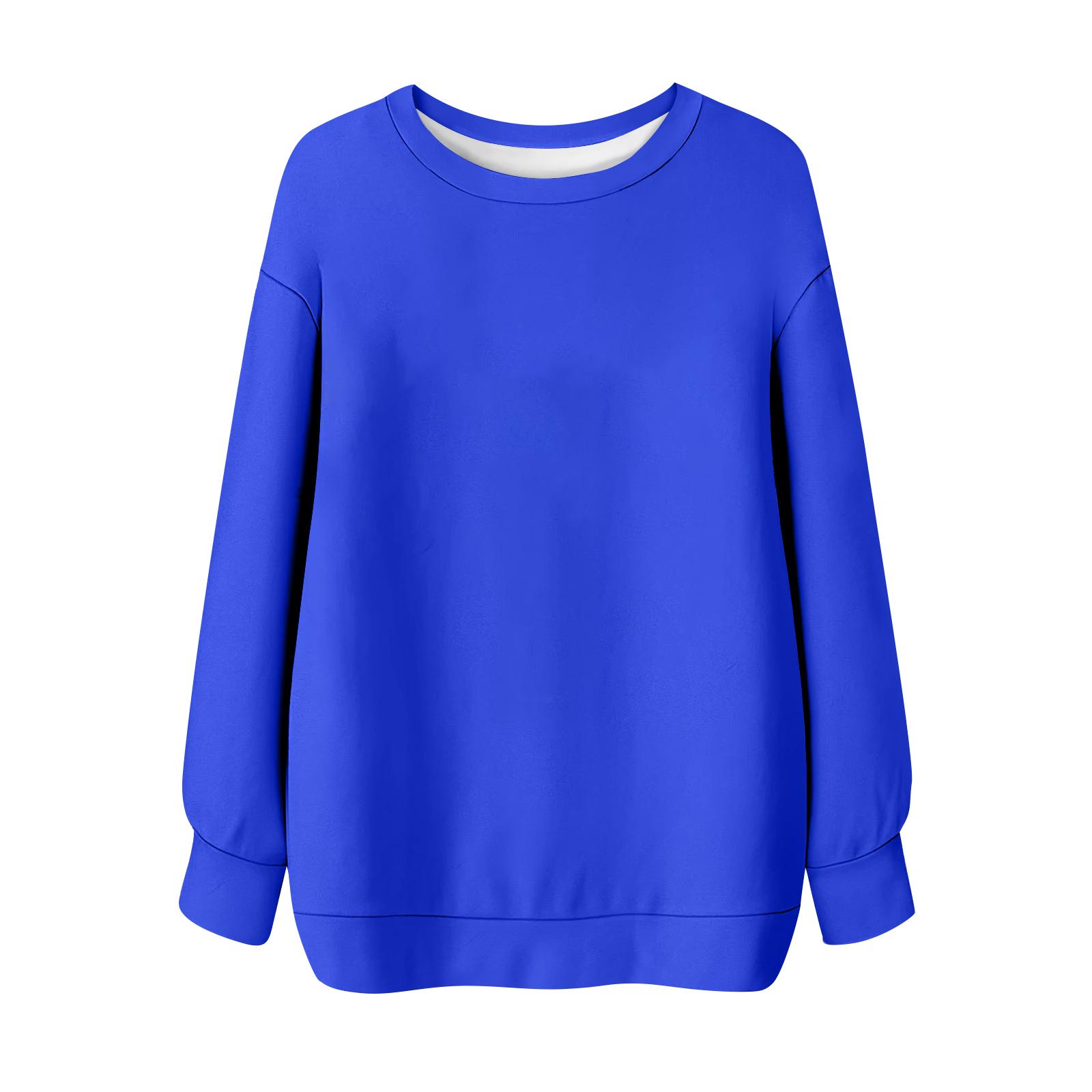 

Женская однотонная футболка с круглым вырезом и длинными рукавами, свитшот S синий