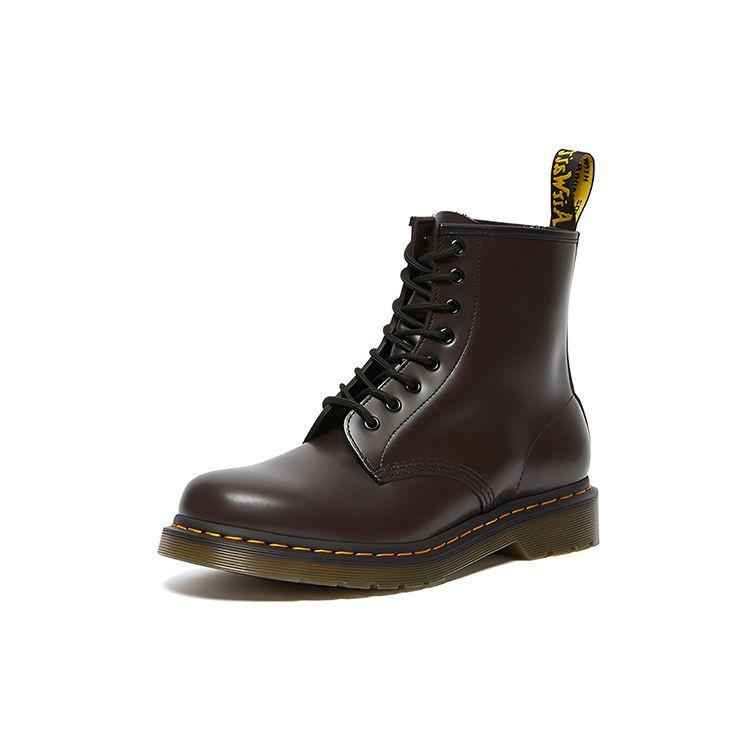 Dr. Martens Pohodlné lesklé kožené boty s 8 dírkami Unisex boty Hluboce červené 27277626
