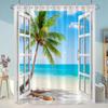 Simulation Window Beach Forest Outdoor Shower Curtain Tropical Seaside Landscape Bohemian Cloth Hanging Curtains Bathroom Decor