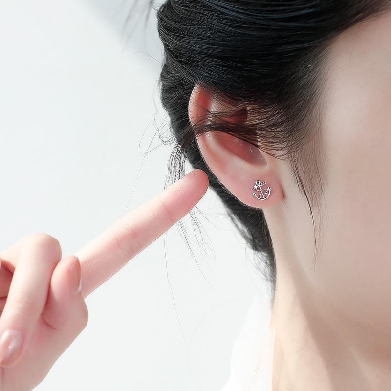 [Minimalist Marine Anchor Earrings Summer Asymmetrical Earrings Geometric Nautical Wheel Studs Trendy Design]