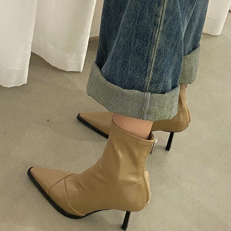 

Остроносые европейские и американские тонкие ботильоны на тонком высоком каблуке, женские новые осенне-зимние короткие ботинки, модные модные ботинки 39 хаки