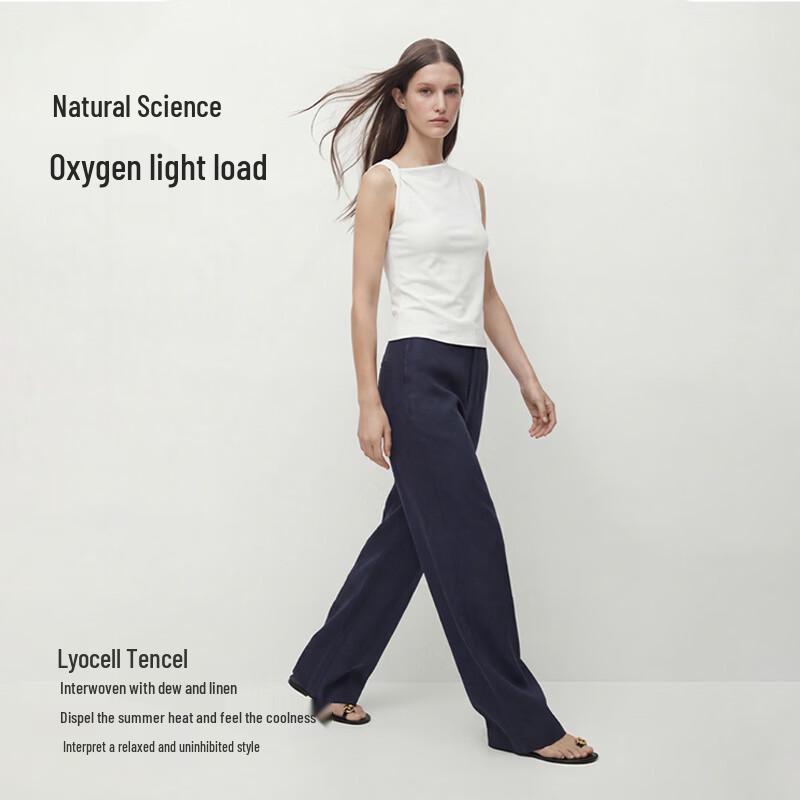 Women's Tencel Linen Blend Wide-Leg Straight Pants