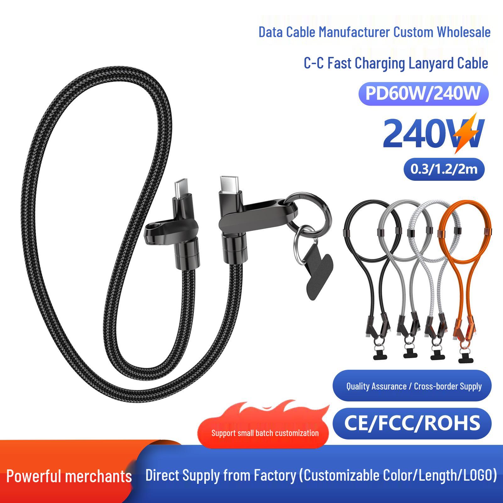 

60W Fast Charging Phone Lanyard: Anti-lost Braided Cable & Data Short with Apple 16 Compatibility 30cm [Anti-lost Phone Lanyard]