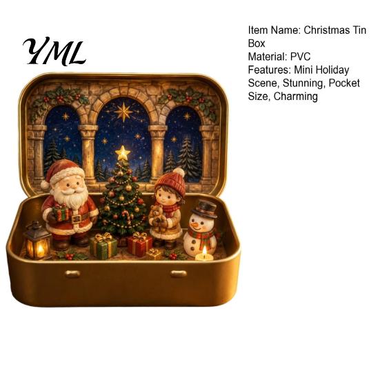 Scatola Espositiva Storia di Natale Mini Set in Latta, Dimensioni Tascabili Scena Festiva Ornamento Religioso con Figure in Miniatura, Decorazione da Collezione
