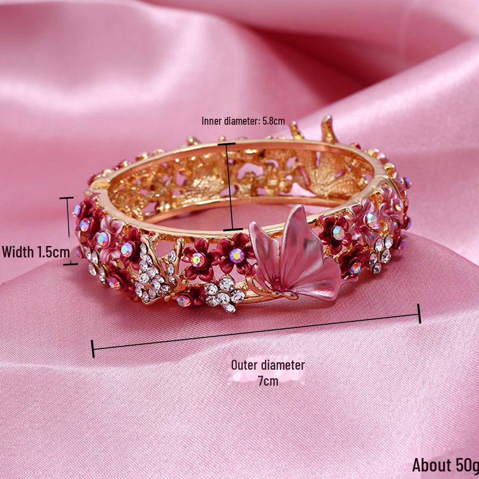 Brățară deschisă cu diamant, stil etnic, pictată cu fluture și flori de dragoste, accesoriu de modă pentru femei