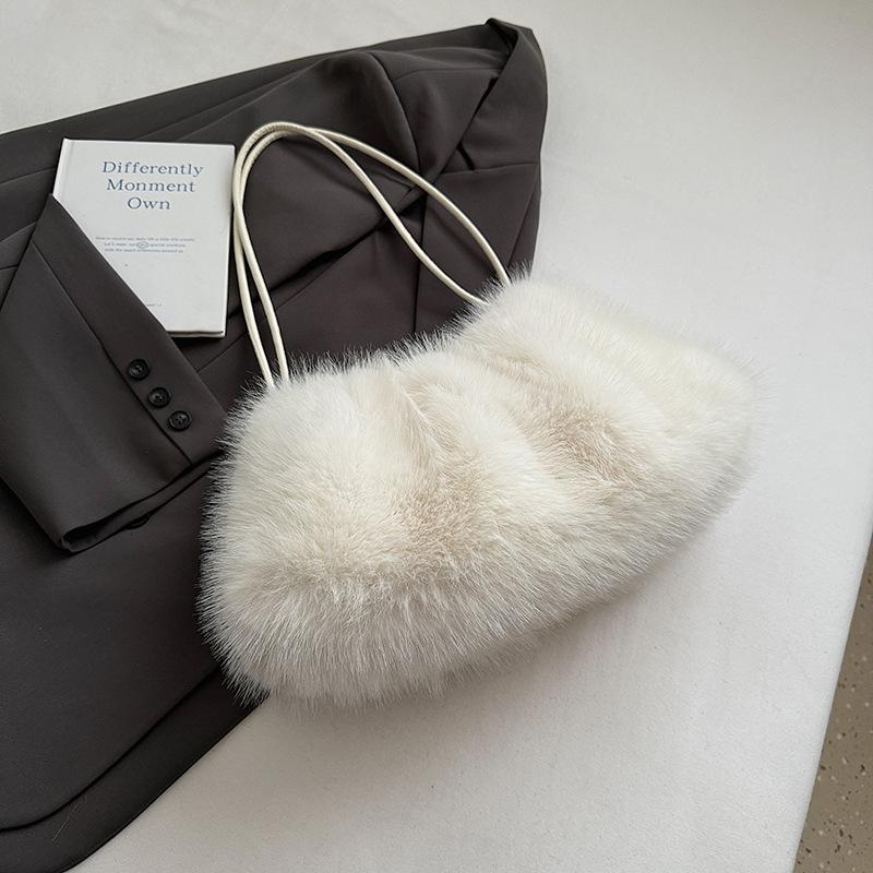 Furry Bag Women's 2025 Autumn New Fashion Simple Furry Shoulder Bag Texture Women's Portable Tote Bag