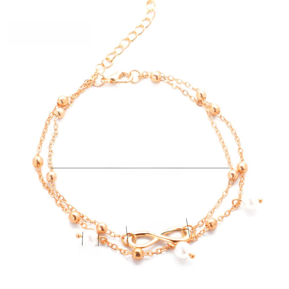Trendy Double-Layer 8-Shaped Pearl Anklet and Beaded Bracelet Set