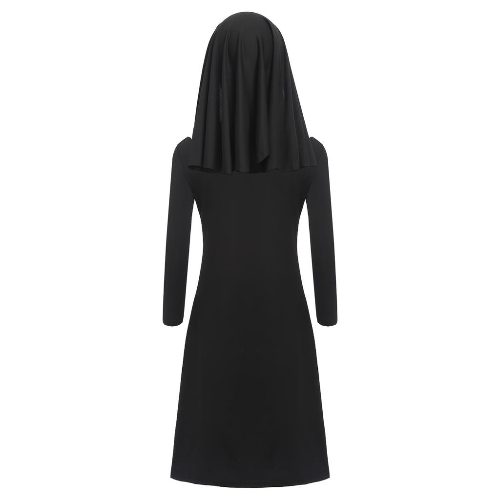 Girls Nun Halloween Costume Long Sleeve Contrast Color Stretch Dress Matching Nun Hat Accessory Set