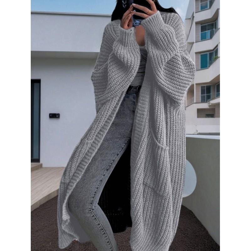 Cardigan Jaqueta Tricotada Feminina Longa Estilo Outono Estilo Preguiçoso Solta Manga Longa