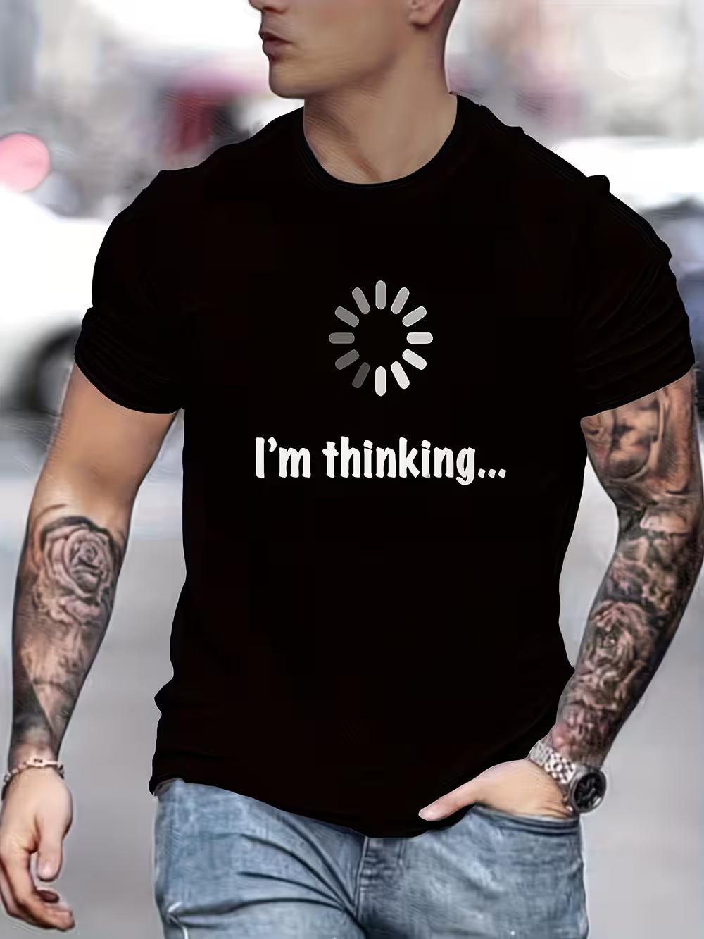 Men s Funny I Thinking Face T-Shirt - Soft Comfortable Crew Neck Short Sleeve with Thinking Expression Print XXXXL