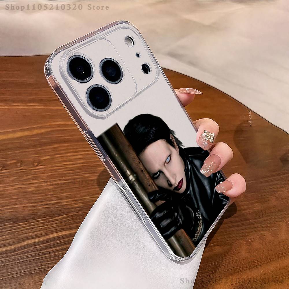 M-Marilyn M-Manson Phone Case For iPhone 17,16,15,14,13,12,11 Pro,Max,Plus,XR,Mini,E Clear Full-coverage Soft Cover