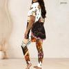 Women Plus Size White Halloween Printed Two Piece Set Round Neck Short Sleeve Longline Top And Long Pants
