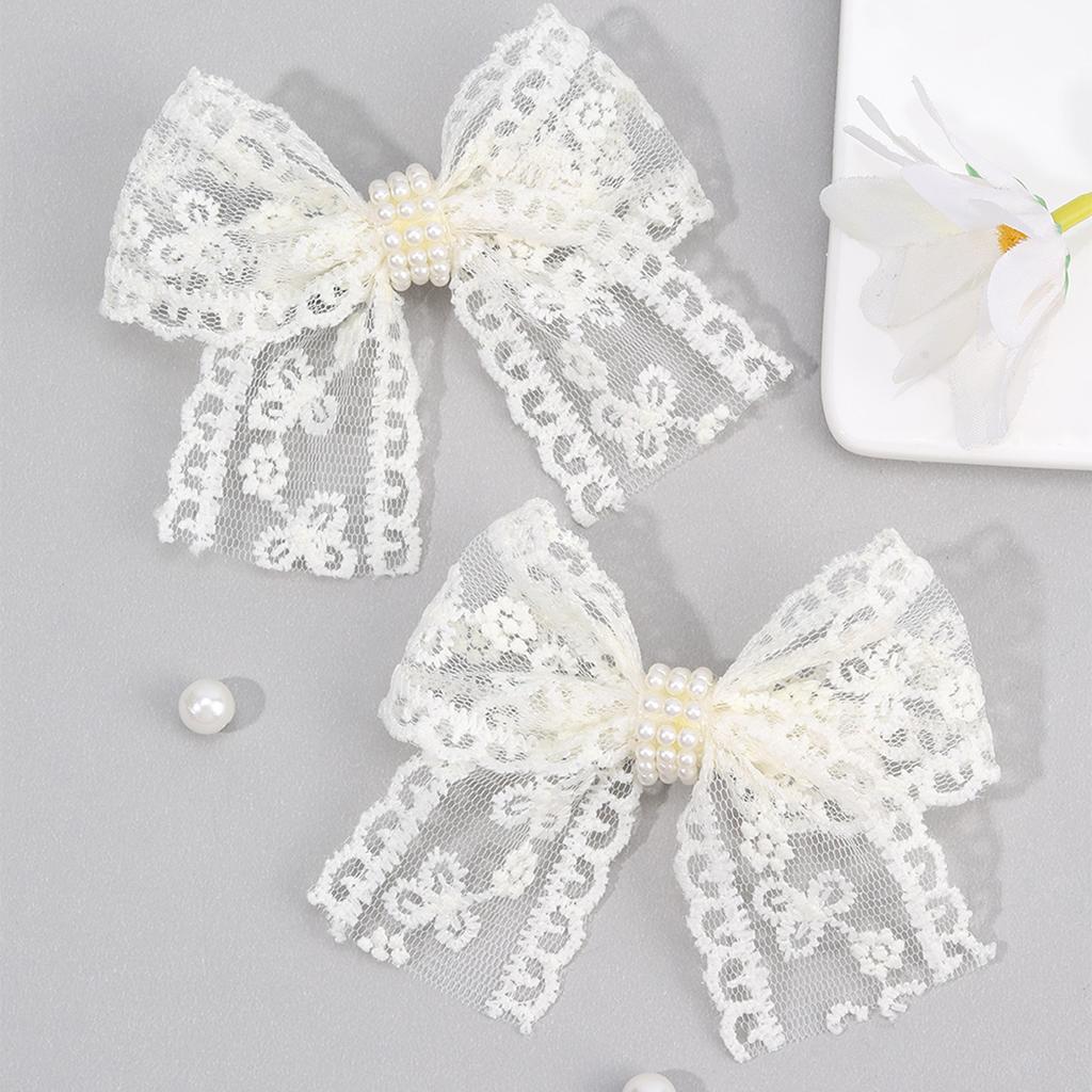 2Pcs White Lace Hair Clips For Girls Flower Embroidered Pearls Hairpin Sweet Floral Kids Barrette Children Headdress Accessories