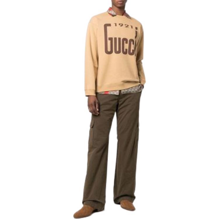 GUCCI 1921 Series SS22 CrewNeck Long Sleeve Sweatshirt Brown 681217-XJDV7-2293