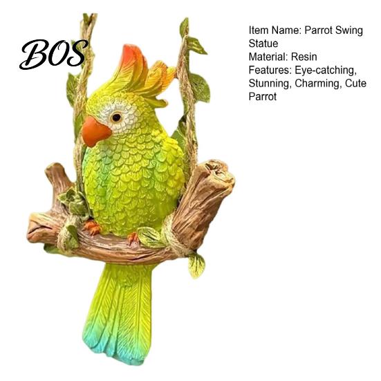 Parrot Ornament Resin Swing Figurine, Outdoor Hanging Animal Sculpture, Tropical Decorative Figurine Bird Statue for Patio, Lawn, Garden, Balcony