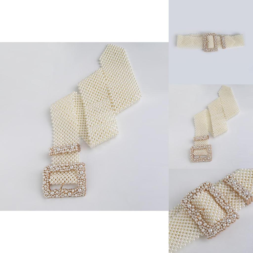 Artificial Pearl Waist Chain With Square Needle Buckle Design For Bridal And Formal Wear