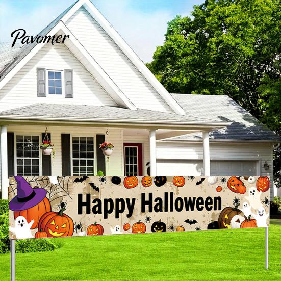 Festival Photo Booth Backdrop Halloween Fence Banner, 118 x 20 Inch Large Yard Sign Banner Flag, Scary Store Window Holiday Displays Party Hanging