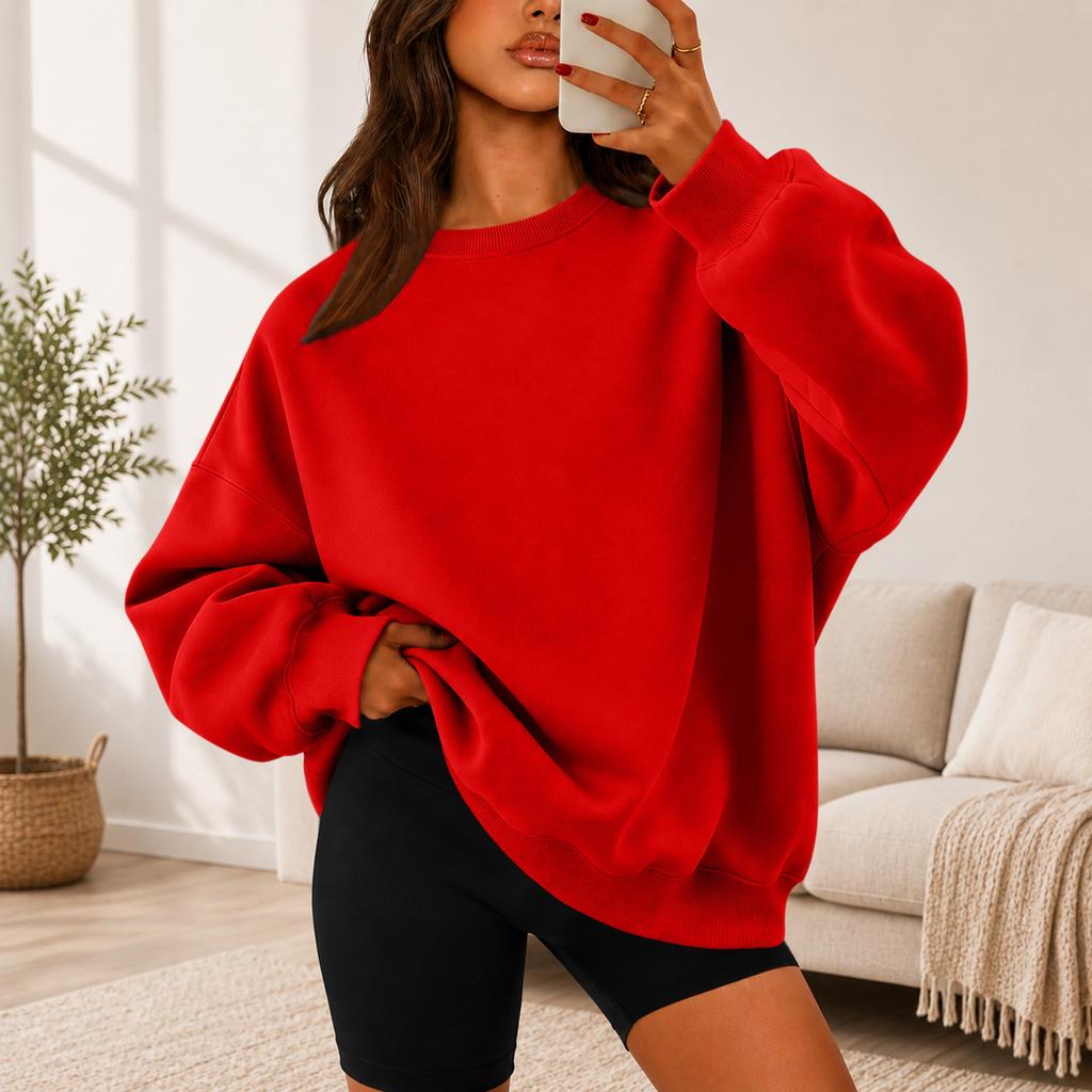 Women's Color Crewneck Sweatshirt Loose Fit Casual Pullover for Everyday Wear