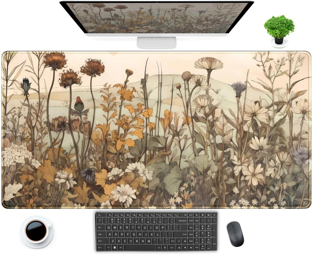 Tapete Escritorio Kawaii Verde Diseo Floral Plantas Alfombrilla Mouse Para Juegos Escritorio Escritorio Computadora Porttil