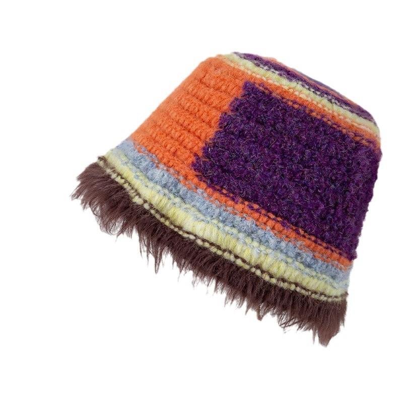 Color Dopamine Plush Fisherman Hat Children Autumn and Winter Wool Hat Warm Ear Protection Washbasin Hat